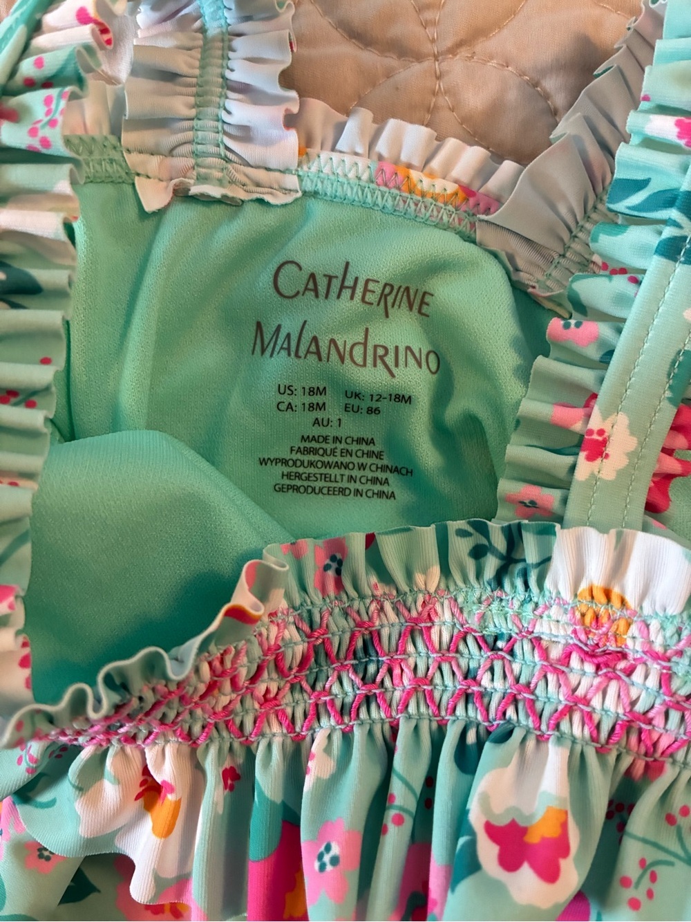 Catherine Malandrino Floral One Piece Swimsuit with Shorts 12-18 months NWT - Picture 5 of 6